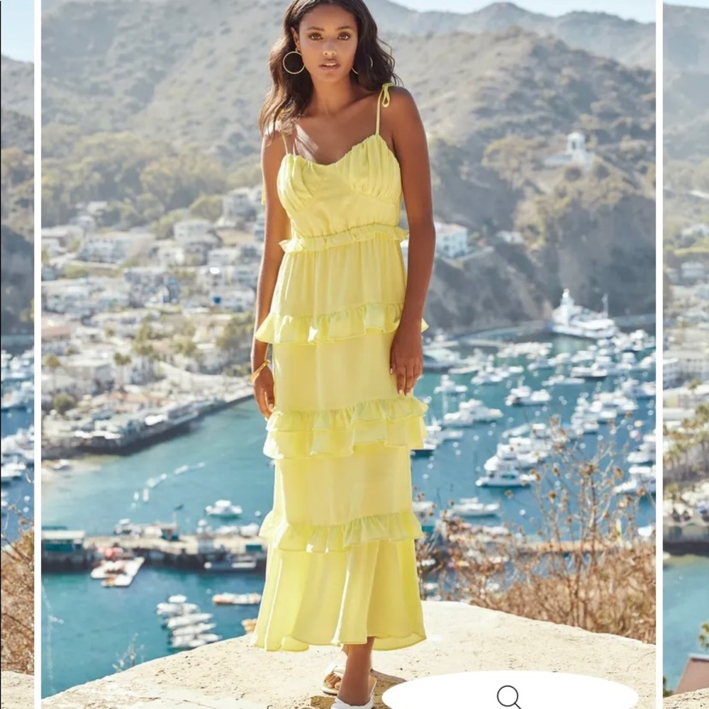 Limoncello Ruffle Maxi Dress with adjustable tie straps. Size XL.